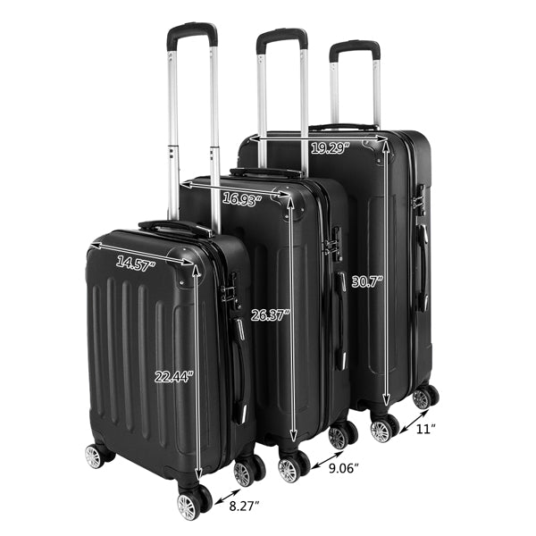 3-in-1 ABS Trolley Case 20 Inches-24 Inches-28 Inches Black
