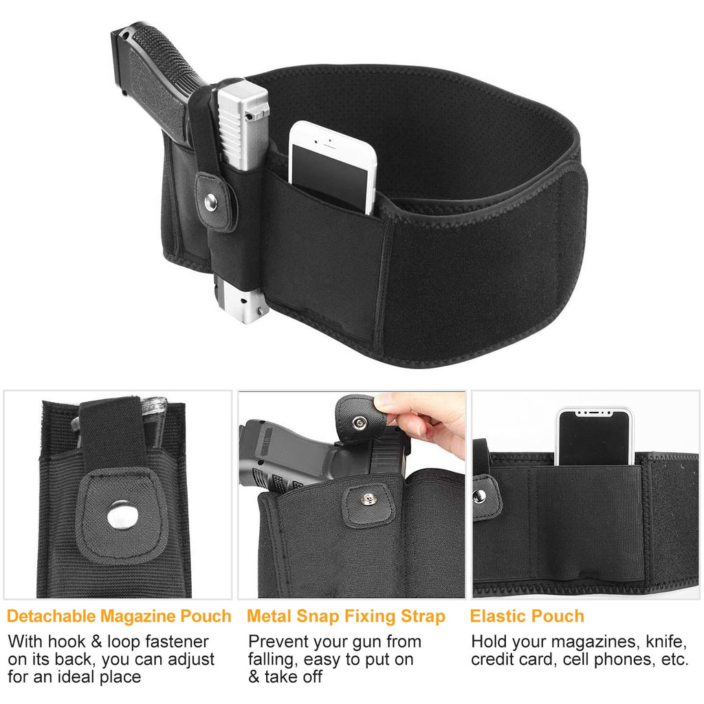 1Pc Belly Band Gun Holster Adjustable Waist Carry Tactical Pistol Pouch Breathable Neoprene Gun Belt Bag