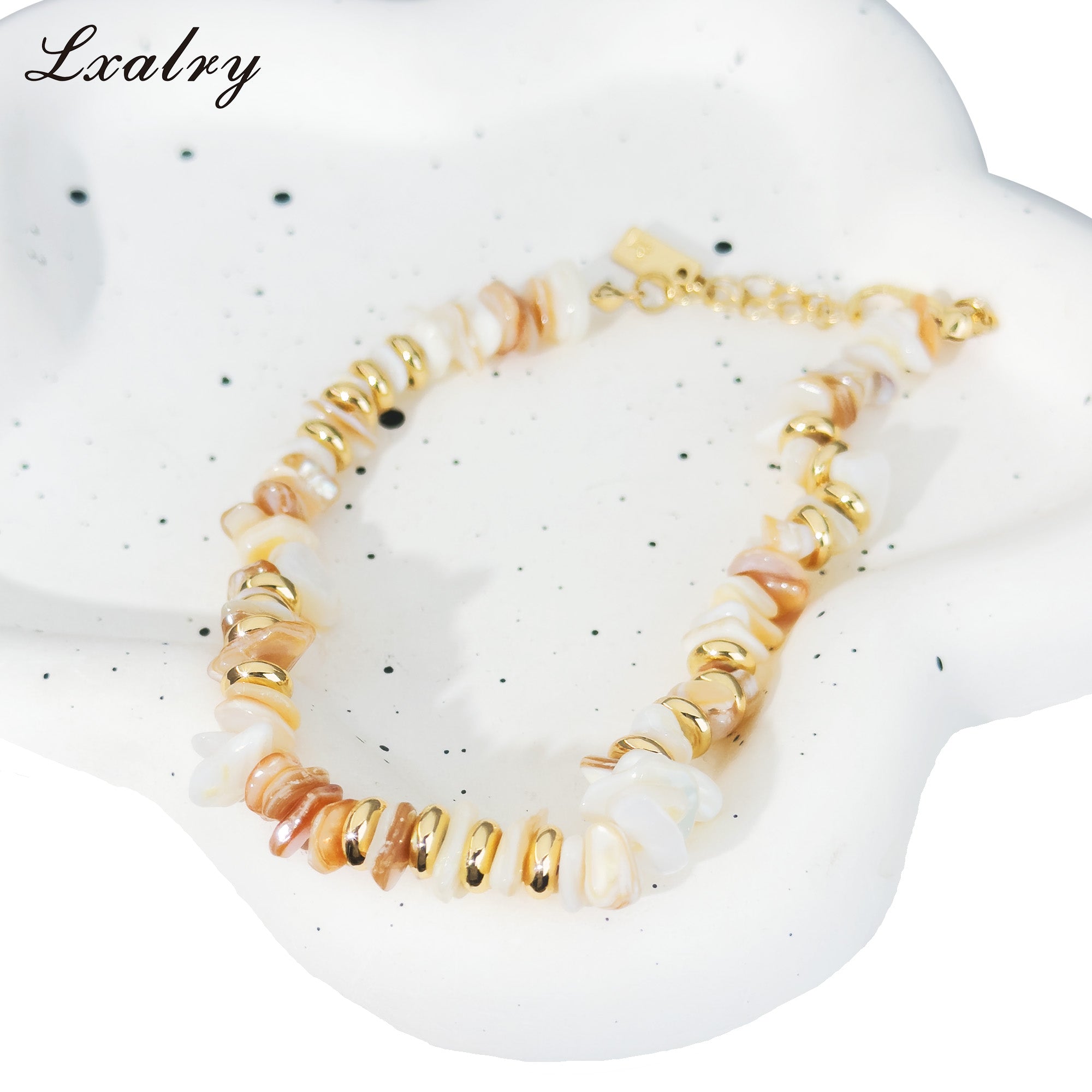 Lxalry Natural Shell Bead Bracelet For Women - Gold Plated Stainless Steel Minimalist Beach Style Jewelry, Waterproof, Hypoallergenic, Summer Gift, Tarnish-Free