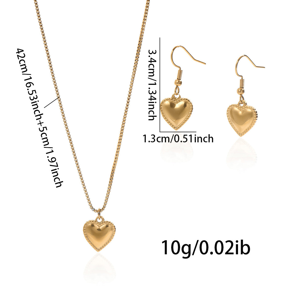 Lxalry 18K Gold Plated Stainless Steel Puffy Heart Pendant Necklace And Earrings Set For Women - Waterproof, Hypoallergenic, Cute Jewelry Gift For Birthday, Anniversary, Daily Wear, Summer Outfits