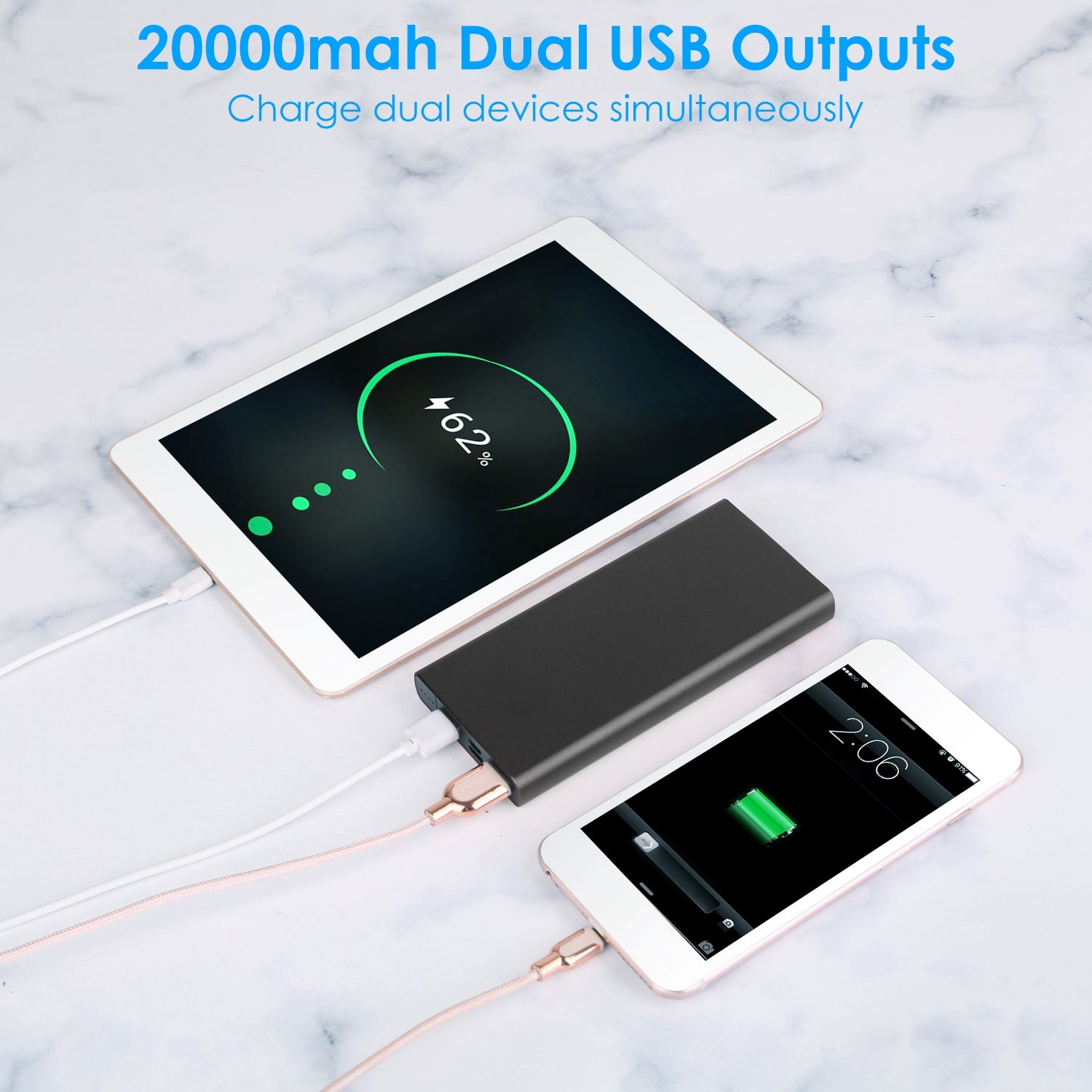 20000mAh Power Bank Portable External Battery Pack Phone Charger With Dual USB Output Type C Micro USB Input