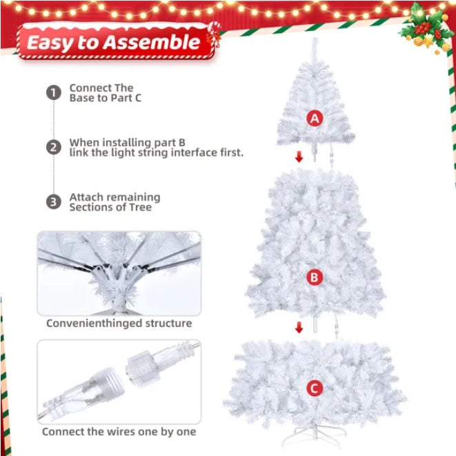 FCH 7ft 1346 Branches Automatic Tree Structure PVC Material 500 Lights Cool Color 8 Modes Christmas Tree White