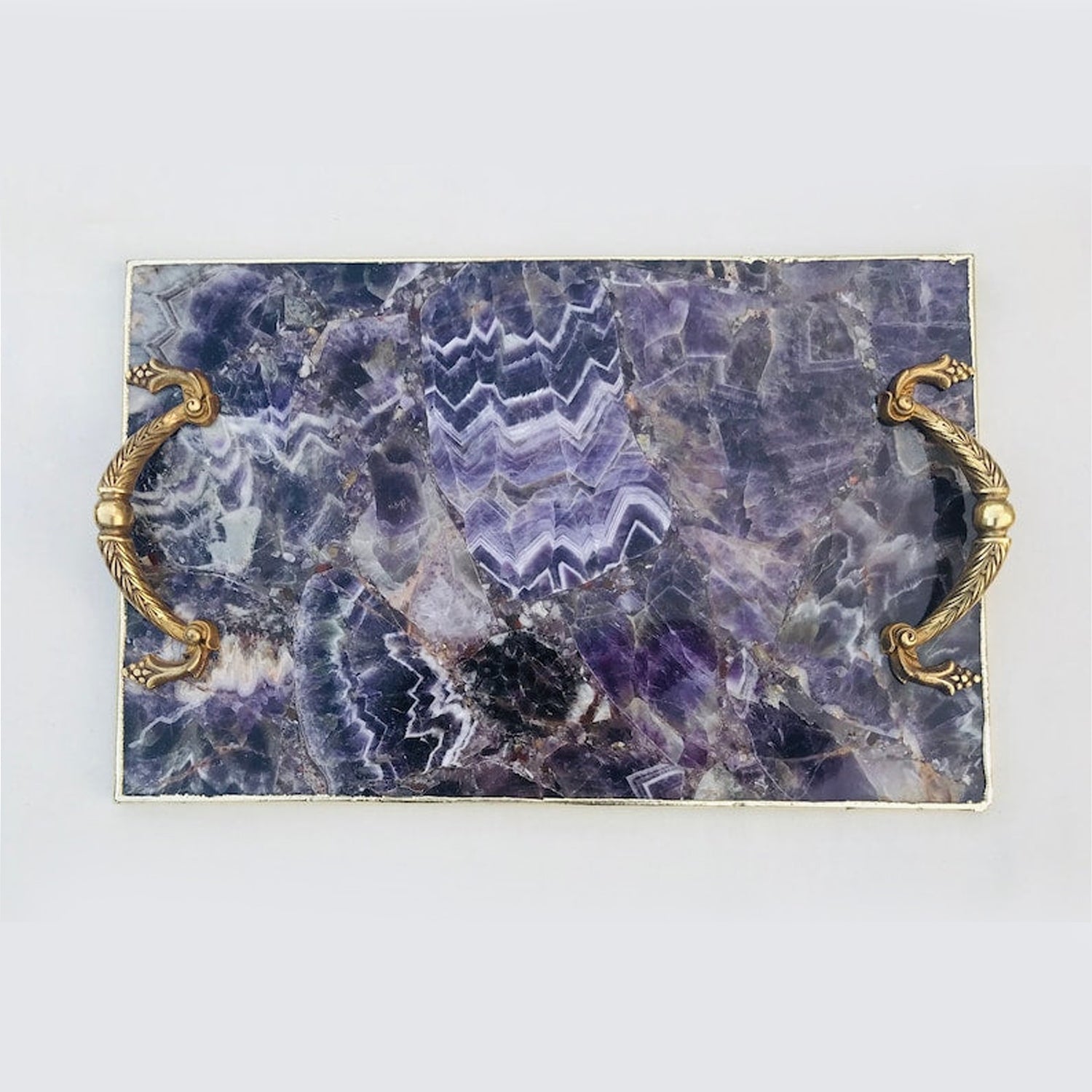Amethyst Agate Serving Tray With Brass Handles