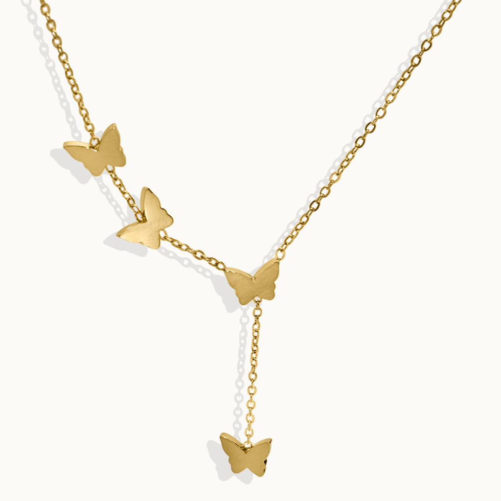 Lxalry 18K Gold Plated Celestial Necklace   Butterfly   Heart Charm Stainless Steel Jewelry  Skin Safe Hypoallergenic Gift For Women Wife Mom  Romantic Everyday   Wedding Glow