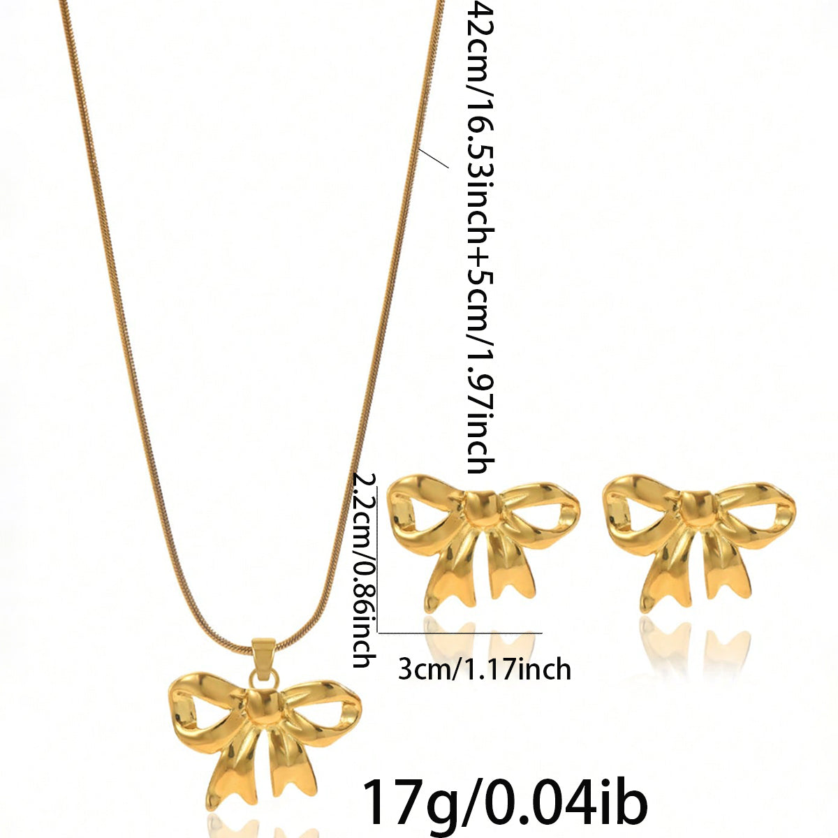 Lxalry 18K Gold Plated Stainless Steel Bow Jewelry Set For Women - Cute Waterproof Necklace & Earrings, Hypoallergenic, Elegant Gift For Birthday, Girlfriend, Christmas, Summer, Daily Wear