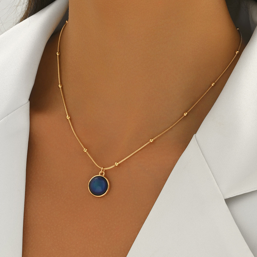 Lxalry 18K Gold-Plated Mood Responsive Necklace   Stainless Steel Modern Minimalist Jewelry With Color Shifting Resin Pendant  Hypoallergenic Skin Safe Gift For Women Wife Mom Stainless Steel Jewelry
