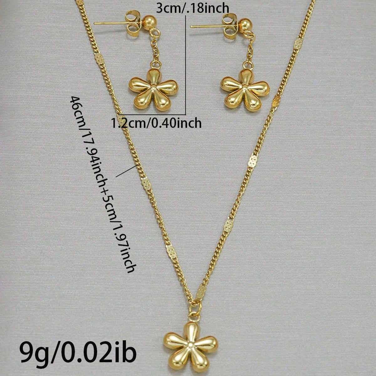 Lxalry 18K Gold Plated Stainless Steel Dainty Flower Pendant Necklace And Earrings Set For Women - Waterproof, Hypoallergenic, Cute Jewelry Gift For Birthday, Mother's Day, Daily Summer Outfits, Party