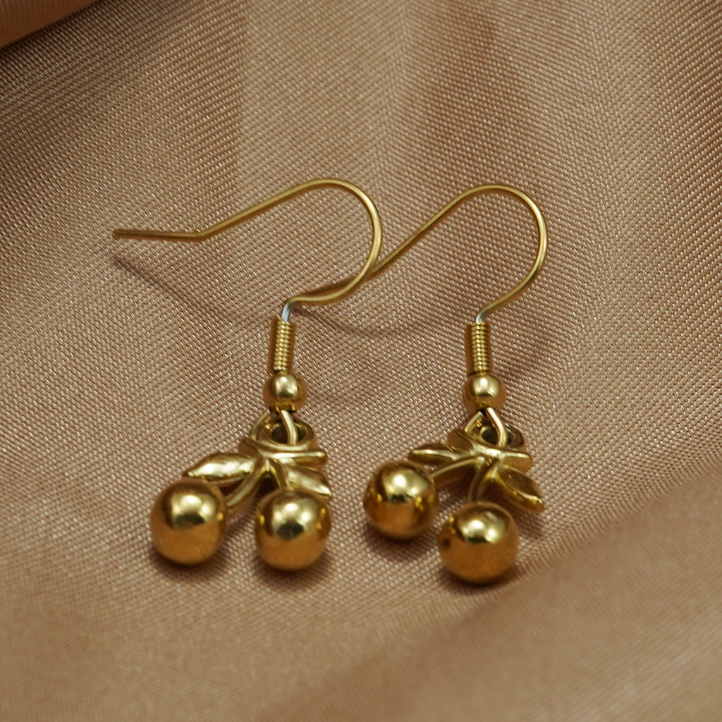 Lxalry 18K Gold Plated Stainless Steel Cherry Pendant Necklace And Earrings Set For Women - Cute Minimalist Jewelry For Daily Wear, Gifts, Summer Parties, And Anniversaries - Waterproof & Hypoallergen