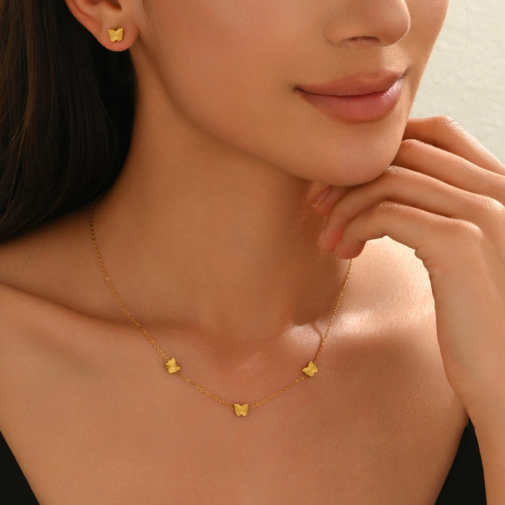 Lxalry Gold Stainless Steel Heart Jewelry Set For Women & Girls - Minimalist Cutout Necklace & Stud Earrings, Waterproof, Hypoallergenic, Tarnish-Free, Gift For Birthday, Wedding, Anniversary, Summer