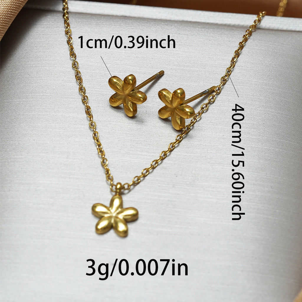Lxalry 18K Gold Plated Stainless Steel Flower Pendant Necklace And Earrings Set For Women - Cute & Elegant Minimalist Jewelry For Summer, Gifts, Daily Wear, Birthday, And Anniversary - Waterproof & Hy