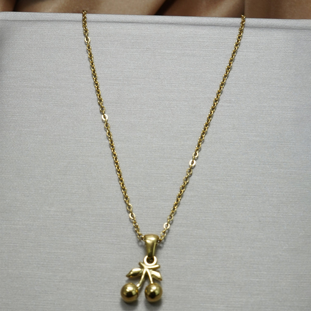 Lxalry 18K Gold Plated Stainless Steel Cherry Pendant Necklace And Earrings Set For Women - Cute Minimalist Jewelry For Daily Wear, Gifts, Summer Parties, And Anniversaries - Waterproof & Hypoallergen