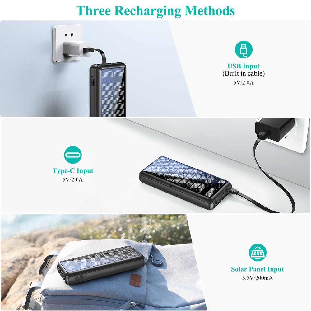 Dual-Wire Solar Power Bank with Input & Output