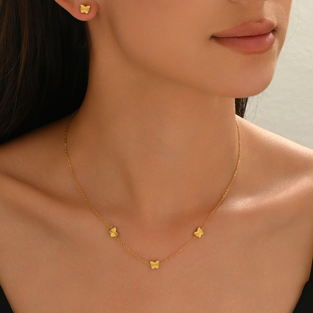 Lxalry Gold Stainless Steel Heart Jewelry Set For Women & Girls - Minimalist Cutout Necklace & Stud Earrings, Waterproof, Hypoallergenic, Tarnish-Free, Gift For Birthday, Wedding, Anniversary, Summer