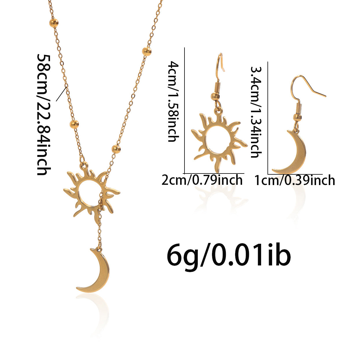 Lxalry 18K Gold Plated Stainless Steel Sun And Moon Pendant Necklace And Hoop Earrings Set For Women - Waterproof Hypoallergenic Jewelry Gift For Birthday Summer Wedding Daily Wear