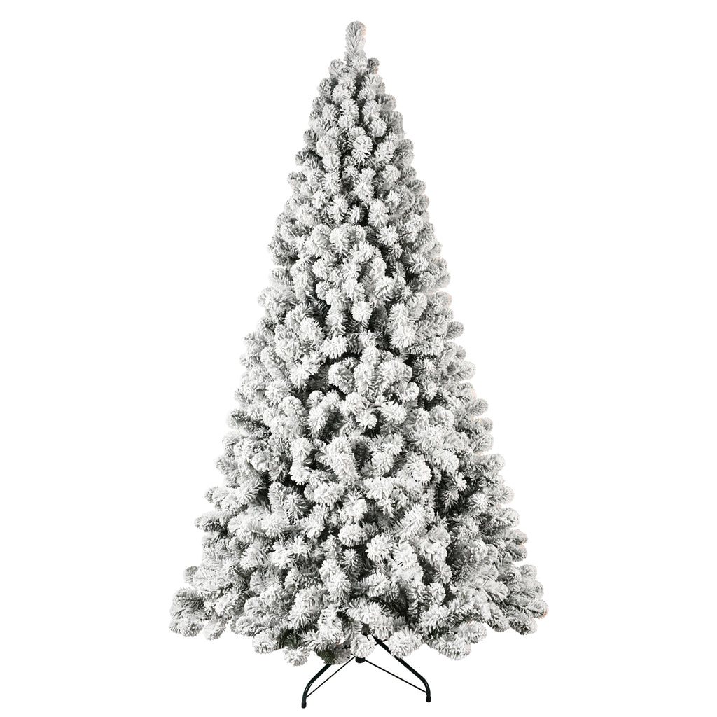 5ft 6ft 8ft 9ft Pre-Lit Flocked Christmas Tree Hinged Artificial Xmas Trees Premium PVC Branches With Lights