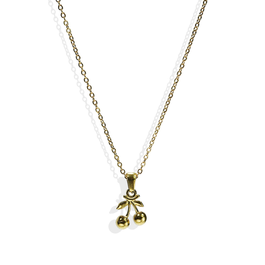 Lxalry 18K Gold Plated Stainless Steel Cherry Pendant Necklace And Earrings Set For Women - Cute Minimalist Jewelry For Daily Wear, Gifts, Summer Parties, And Anniversaries - Waterproof & Hypoallergen