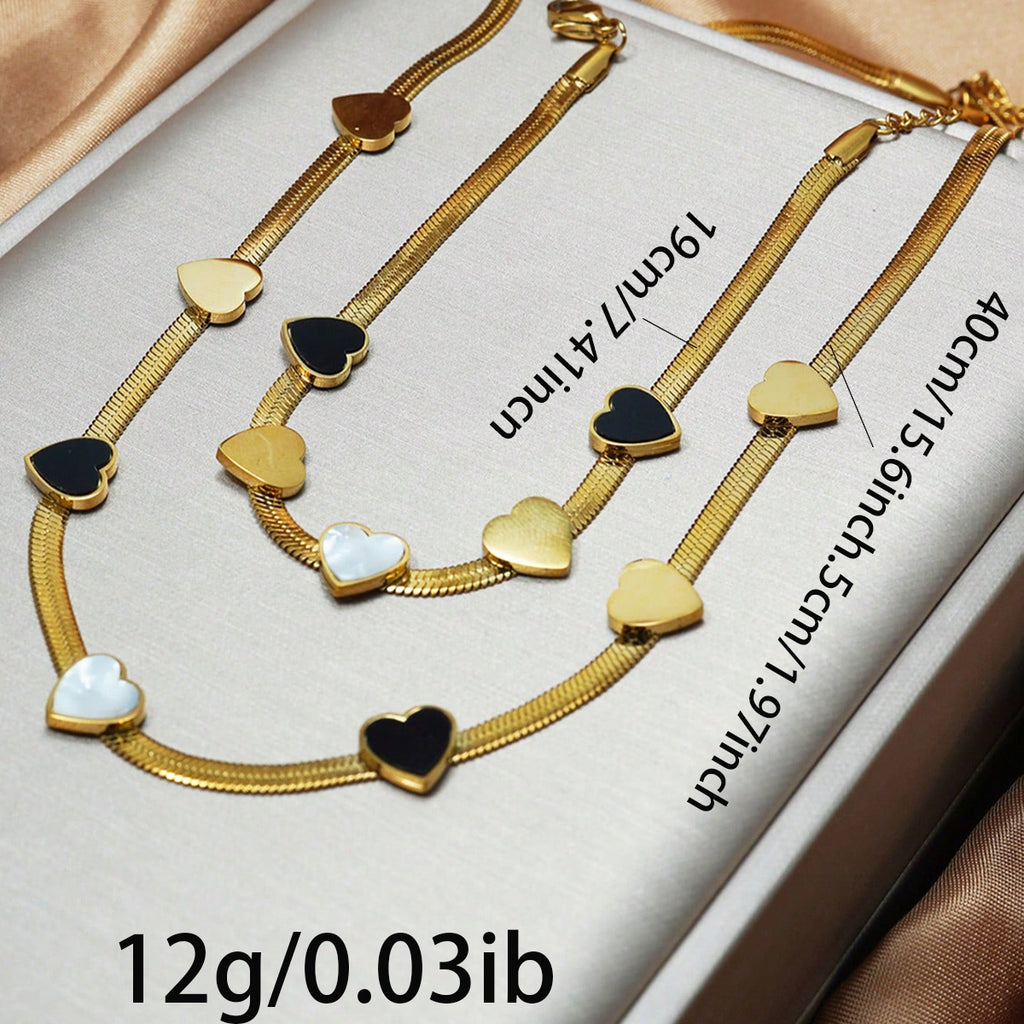 Lxalry 18K Gold Plated Stainless Steel Heart Necklace & Bracelet Set For Women - Waterproof, Hypoallergenic, Elegant Jewelry Gift For Girlfriend, Birthday, Valentines Day, Summer, Daily Wear