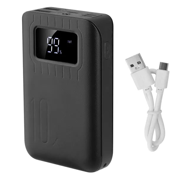 10000mAh Portable Power Bank External Battery Pack Charger Dual USB Charge Ports With LCD Display Flashlight Type C Micro USB Lightning Input Ports