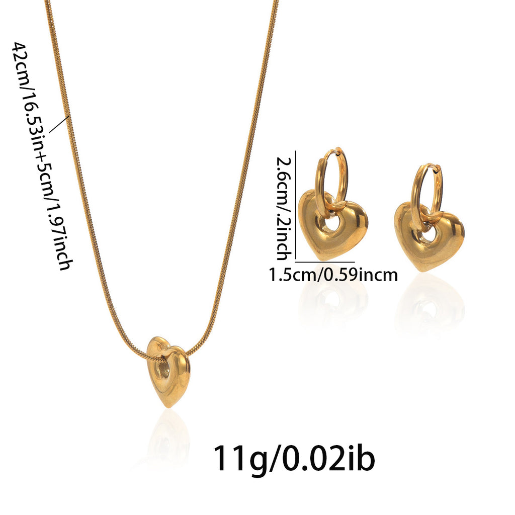 Lxalry 18K Gold Plated Stainless Steel Heart Pendant Necklace And Hoop Earrings Set For Women - Waterproof Hypoallergenic Elegant Gift For Girlfriend Birthday Wedding Anniversary Daily Wear