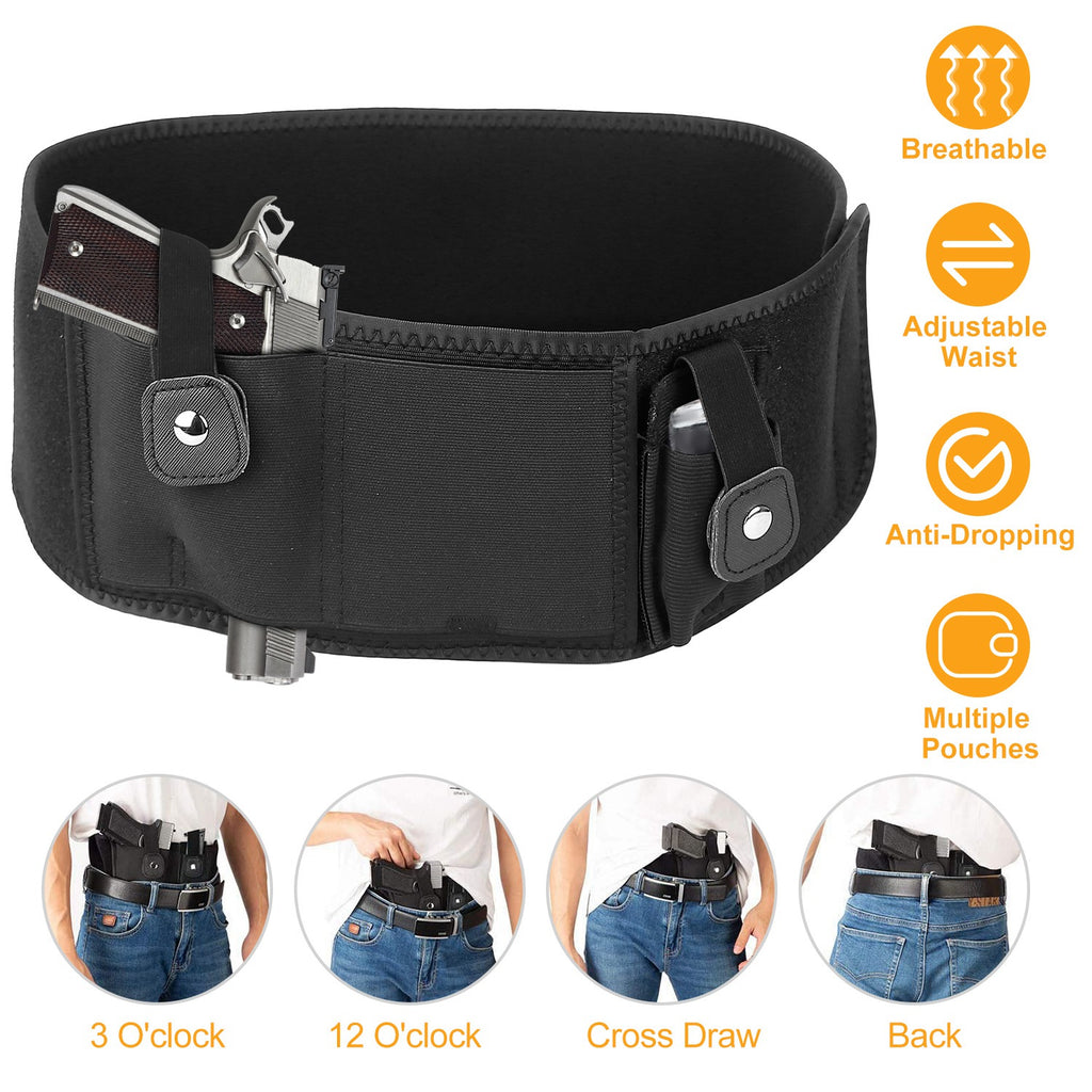 1Pc Belly Band Gun Holster Adjustable Waist Carry Tactical Pistol Pouch Breathable Neoprene Gun Belt Bag