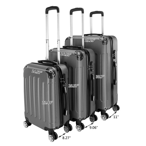 3-in-1 ABS Trolley Case 20 Inches, 24 Inches, 28 Inches Dark Gray