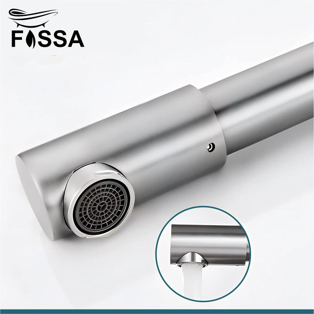 Fossa Zig Zag Stainless Steel Deck Mounted Folding Kitchen Faucet, 304 Stainless Steel Single Handle with 360 Rotating Spout with Pure Water Cold and Hot Modern Drinking Faucet